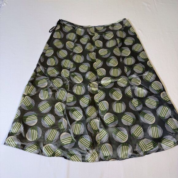 Amanda Smith Green Circle Dot 100% Silk Career A-Line Side Zip Skirt Size 8 - Picture 1 of 10